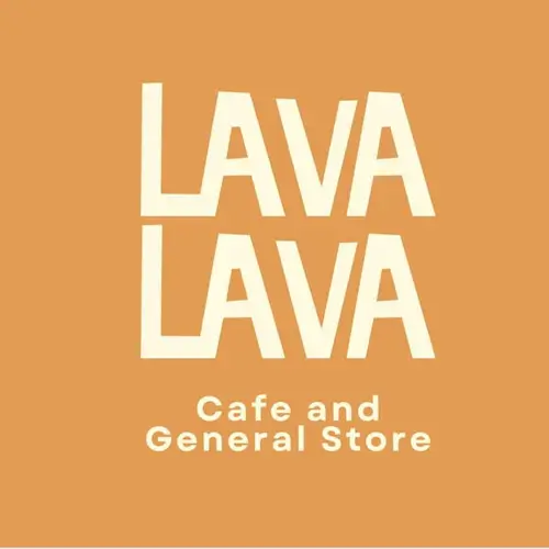 Logo for Lava Lava Café and General Store, featuring cream‑coloured text on an orange background.